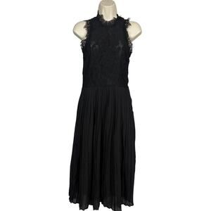 H&M Lace Midi Dress Flare Pleated Skirt Black High Neck Sleeveless - 6